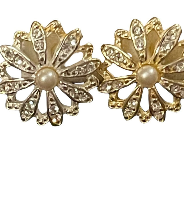 Silver tone faux pearl flower earrings