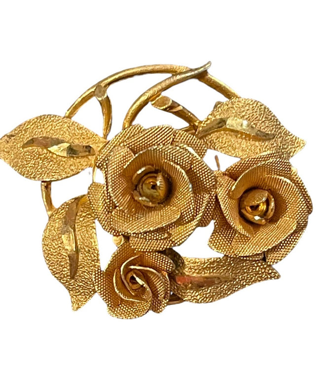Vintage Brushed gold textured multi flower brooch CORO