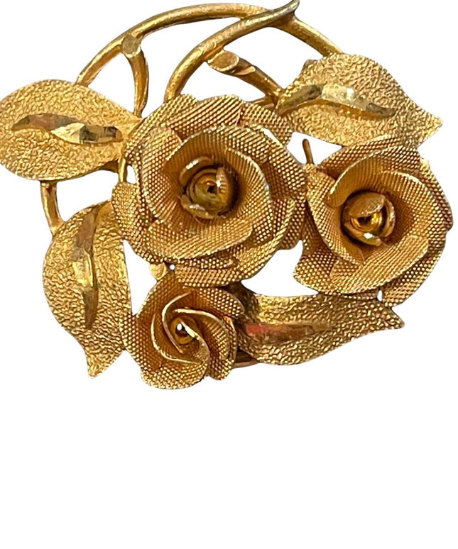 Vintage Brushed gold textured multi flower brooch CORO