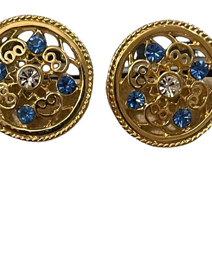 Beautiful gold finish medallion round crystal accent pierced earrings