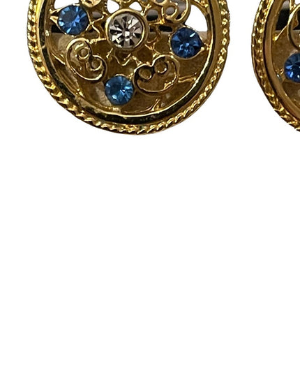 Beautiful gold finish medallion round crystal accent pierced earrings