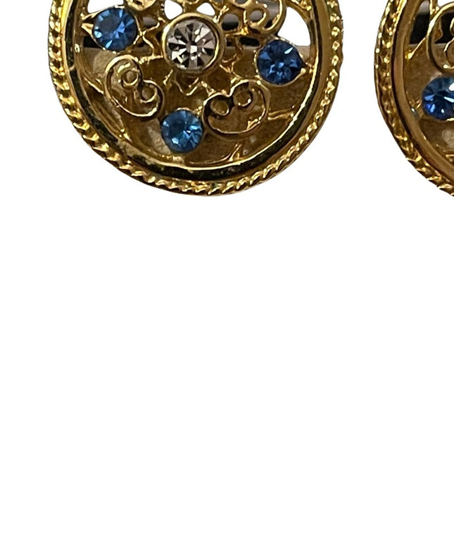 Beautiful gold finish medallion round crystal accent pierced earrings