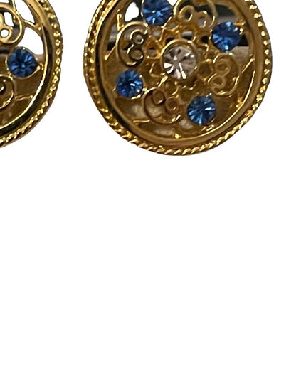 Beautiful gold finish medallion round crystal accent pierced earrings