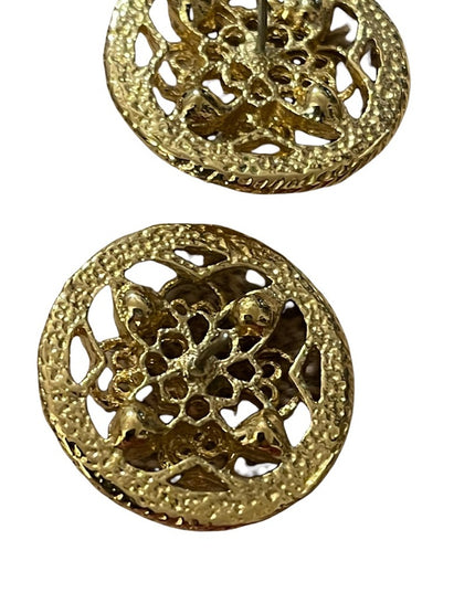 Beautiful gold finish medallion round crystal accent pierced earrings