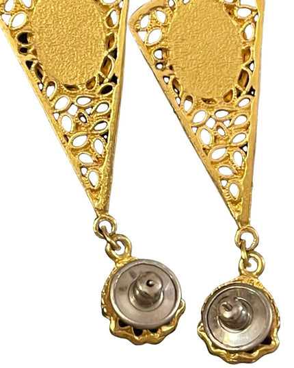 Vintage 1980s revival glass gold filagree pierced dangle earrings