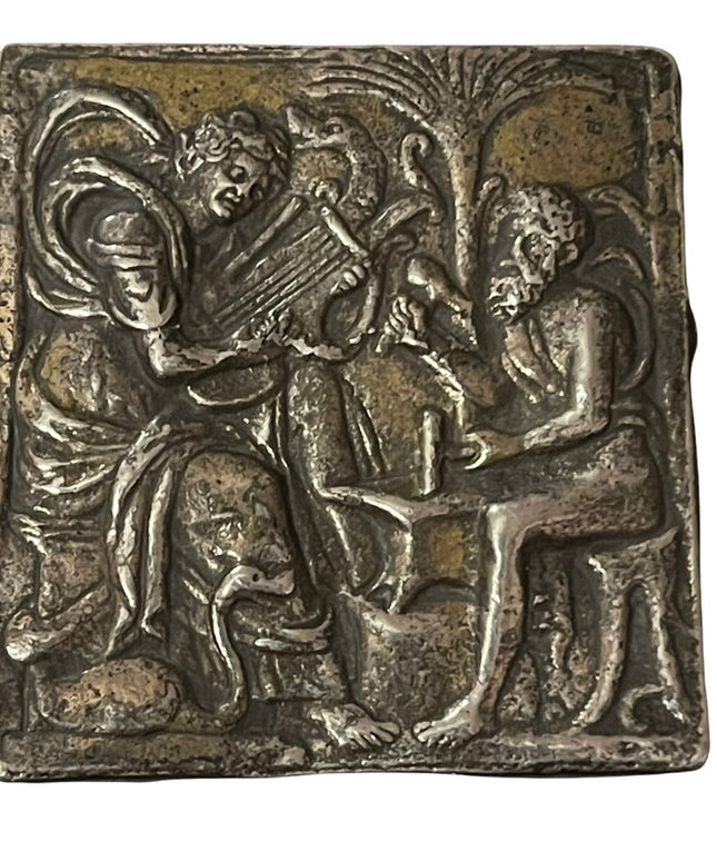 Alma Museaum Replica Silver metal brooch angel playing harp 1300s revival
