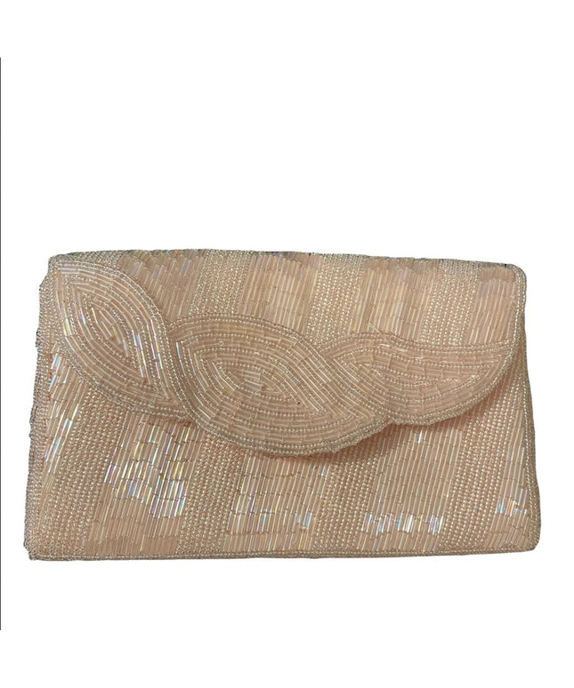 Blush pink Vintage microbead clutch purse med sz wedding party eastwr bag