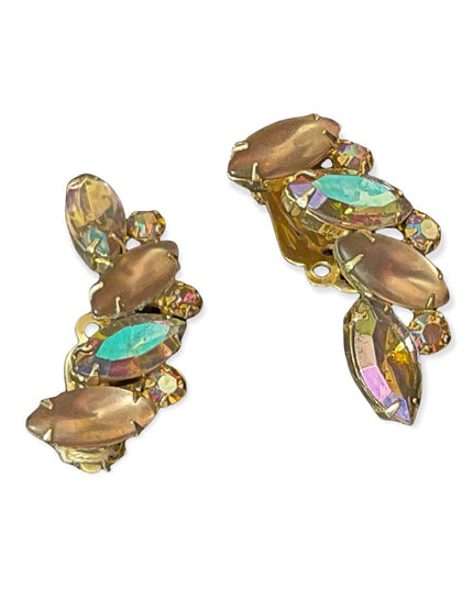 Vintage Lilac large crystal brooch & clip on earrings SET party wedding GARNE