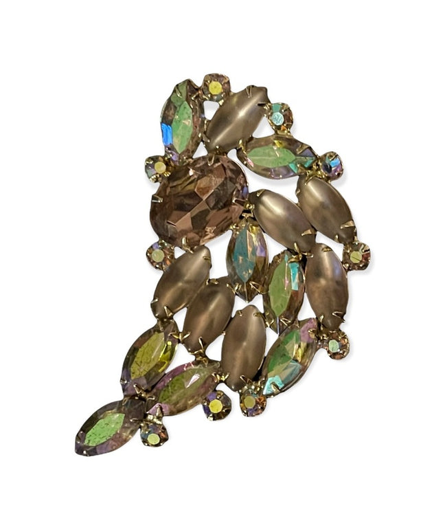 Vintage Lilac large crystal brooch & clip on earrings SET party wedding GARNE