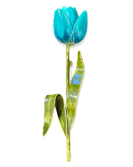 Vintage 1960s blue metal flower stem brooch