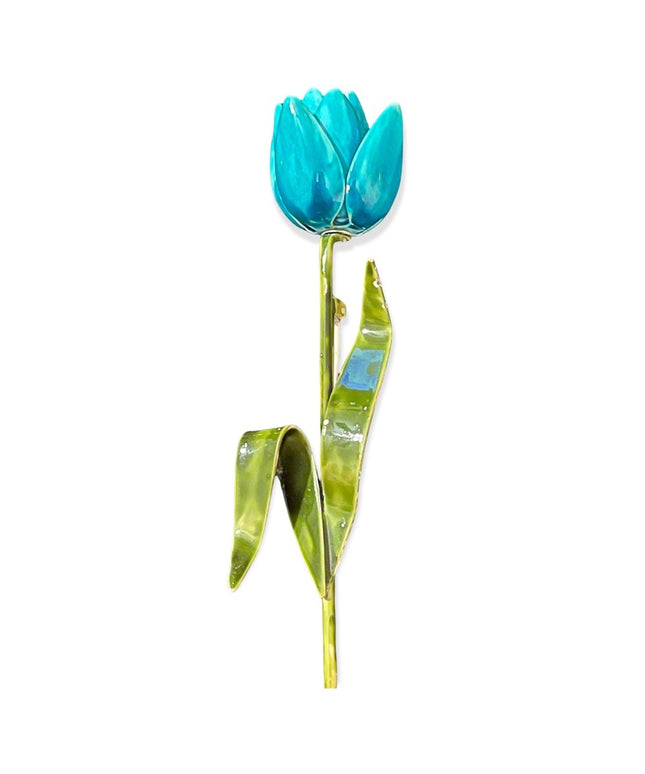 Vintage 1960s blue metal flower stem brooch