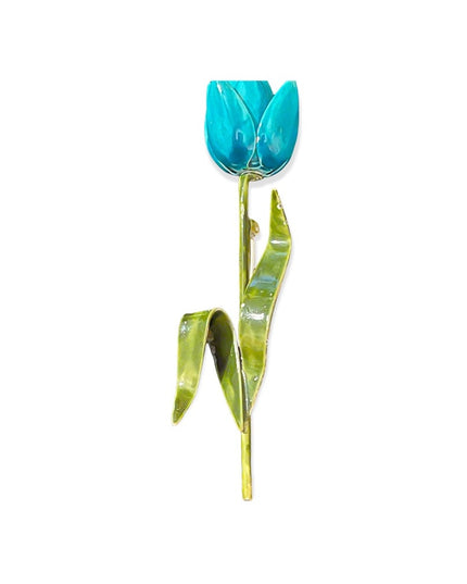 Vintage 1960s blue metal flower stem brooch