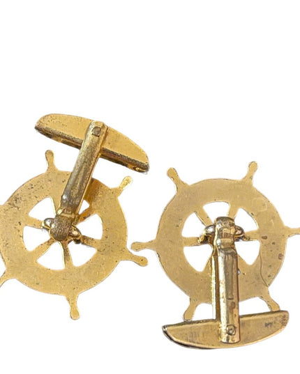 Vintage ships wheel Nautical Damascene gold plate Cuff link cufflinks
