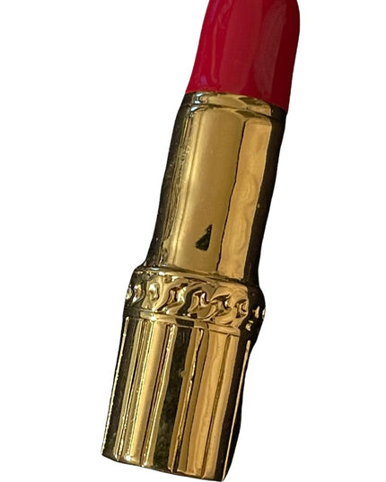 Vintage 1980s red enamel lipstick gold finish brooch