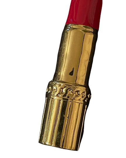 Vintage 1980s red enamel lipstick gold finish brooch