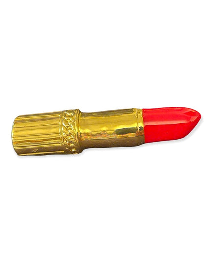 Vintage 1980s red enamel lipstick gold finish brooch