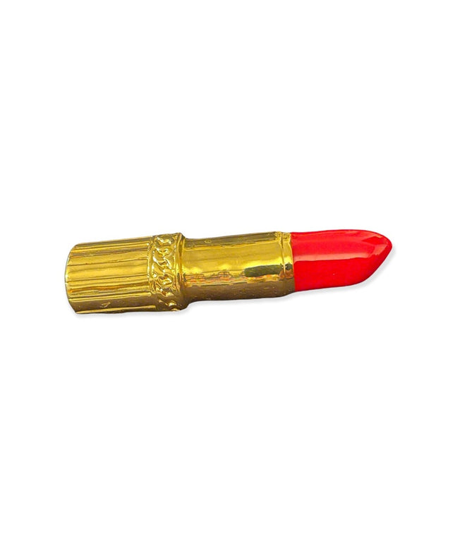 Vintage 1980s red enamel lipstick gold finish brooch
