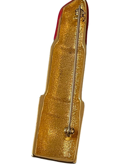 Vintage 1980s red enamel lipstick gold finish brooch