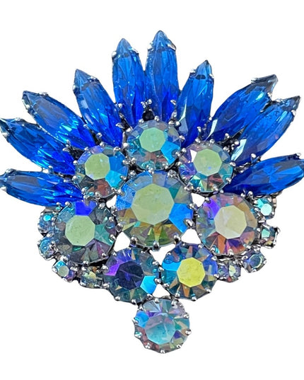 Vintage High quality “Sherman like” Blue AB Starburst brooch silver finish