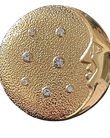 Vintage 1980s Gold finish BUTLER moon rhinestone brooch FAC