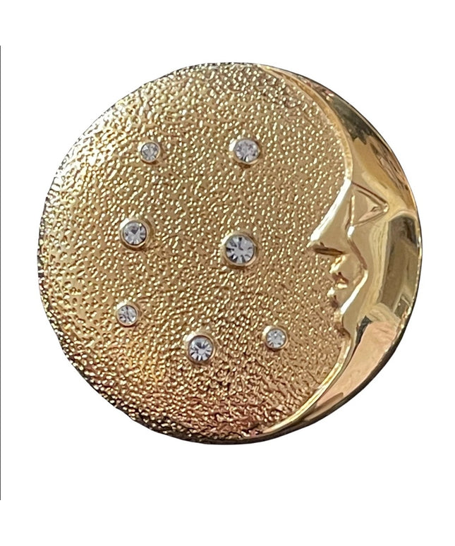 Vintage 1980s Gold finish BUTLER moon rhinestone brooch FAC