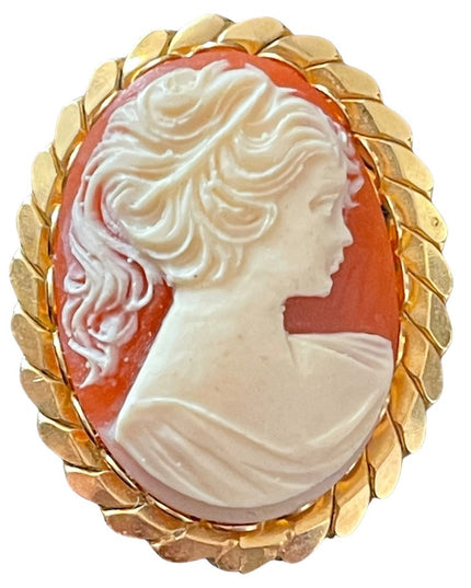 Vintage Faux Cameo gold finish necklace pendant brooch