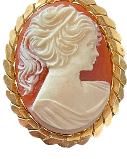 Vintage Faux Cameo gold finish necklace pendant brooch