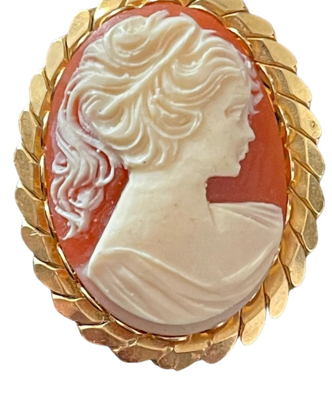 Vintage Faux Cameo gold finish necklace pendant brooch