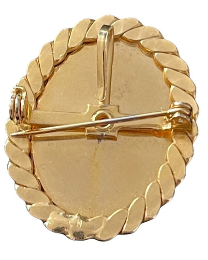 Vintage Faux Cameo gold finish necklace pendant brooch