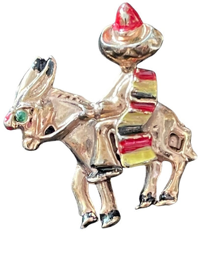 Vintage spanish horse man donkey sombrero enamel brooch