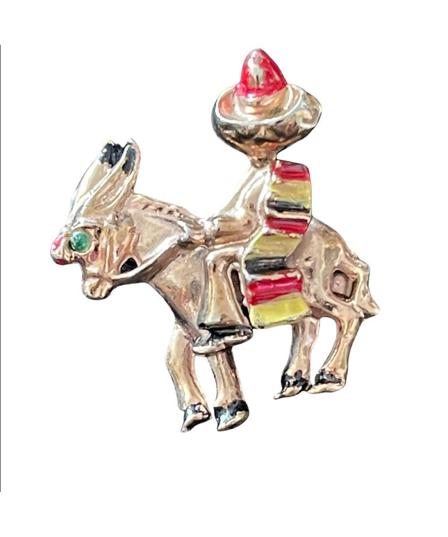 Vintage spanish horse man donkey sombrero enamel brooch