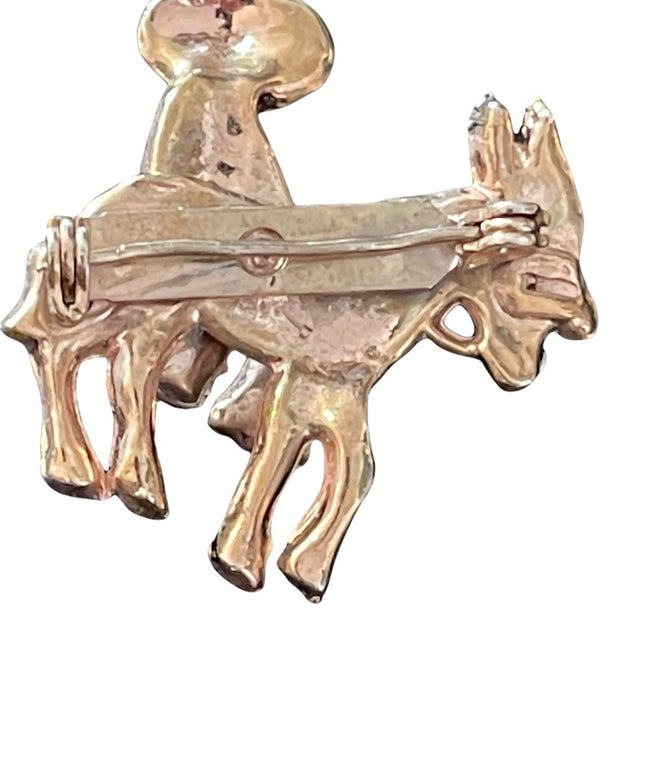 Vintage spanish horse man donkey sombrero enamel brooch