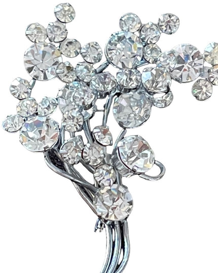 Vintage flower chunky crystal cluster brooch large
