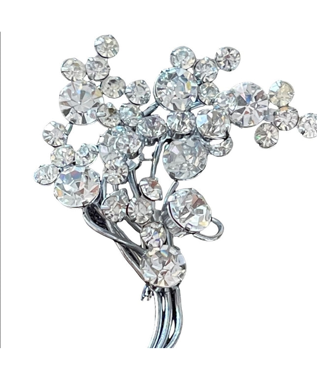 Vintage flower chunky crystal cluster brooch large