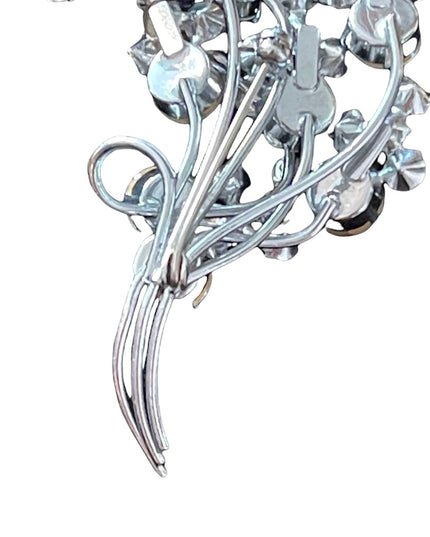 Vintage flower chunky crystal cluster brooch large