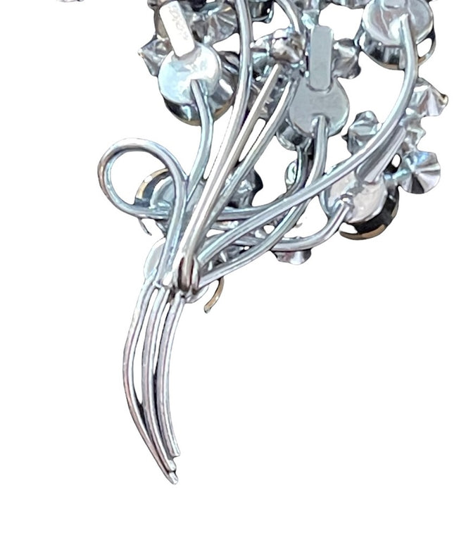 Vintage flower chunky crystal cluster brooch large