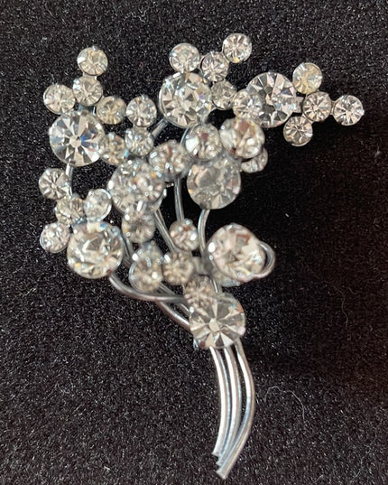 Vintage flower chunky crystal cluster brooch large