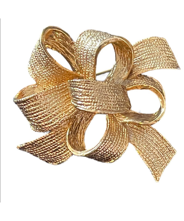 Brushed gold fancy ribbon brooch