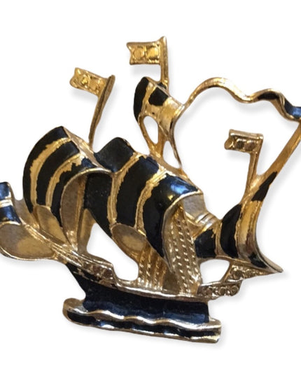 VTG sailing ship Nordic gold tone brooch nautical
