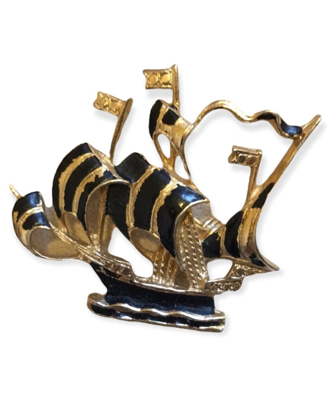 VTG sailing ship Nordic gold tone brooch nautical