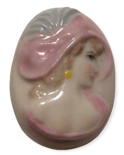 Vintage Handmade  Ceramic cameo lady brooch