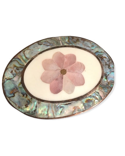 Vintage 1960s Alpaca abalone silver flower pendant