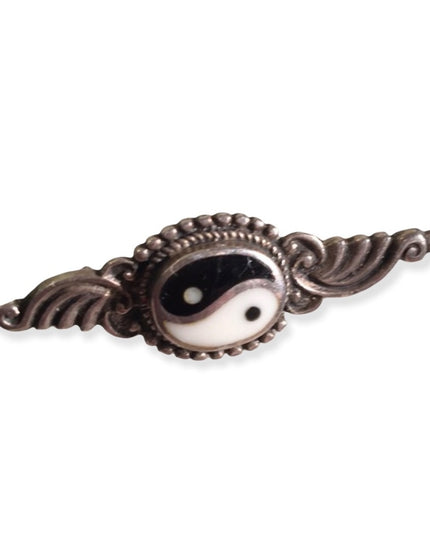 Vintage sterling silver yin yang bar brooch