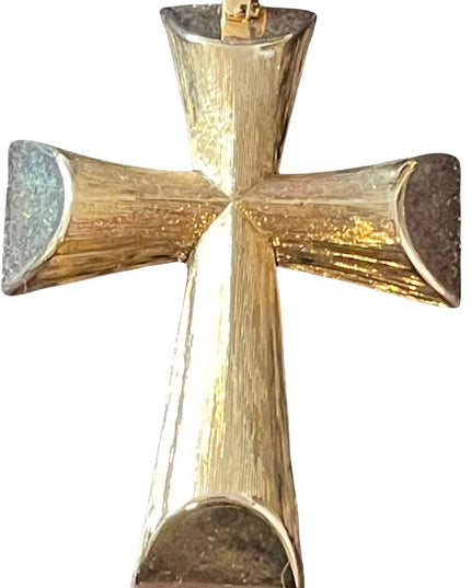 Vintage brushed gold large cross necklace pendant