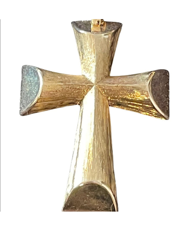 Vintage brushed gold large cross necklace pendant