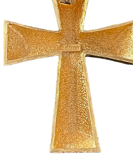 Vintage brushed gold large cross necklace pendant