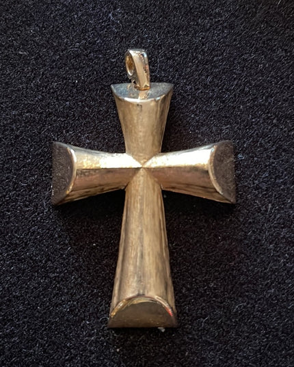 Vintage brushed gold large cross necklace pendant