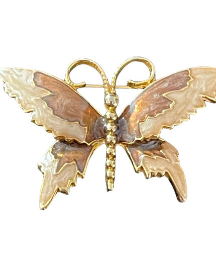 Gold finish brown earth tones enamled butterfly brooch