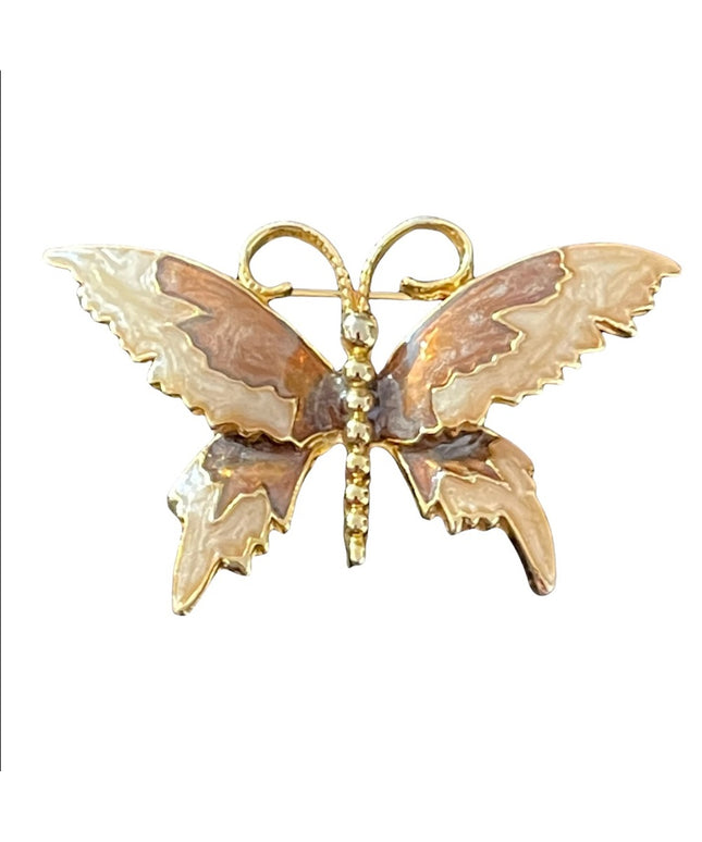 Gold finish brown earth tones enamled butterfly brooch