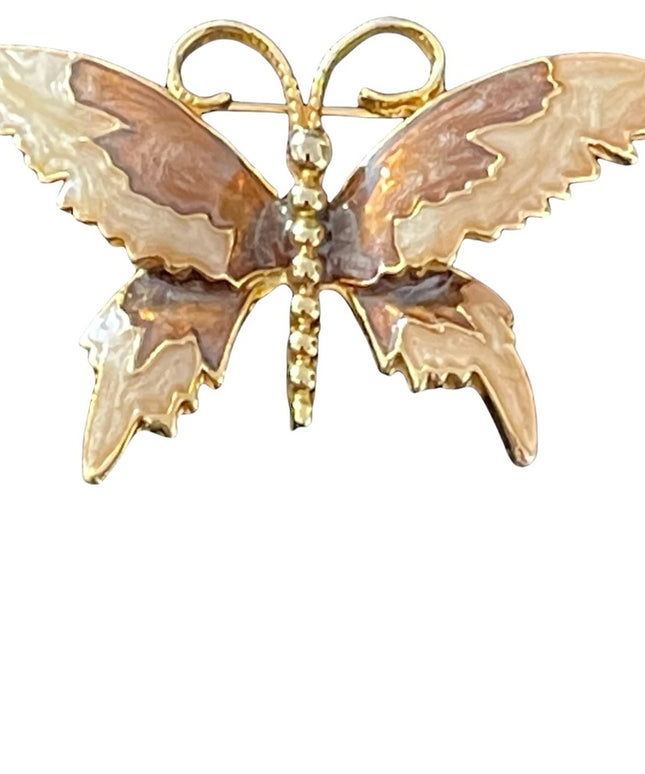 Gold finish brown earth tones enamled butterfly brooch